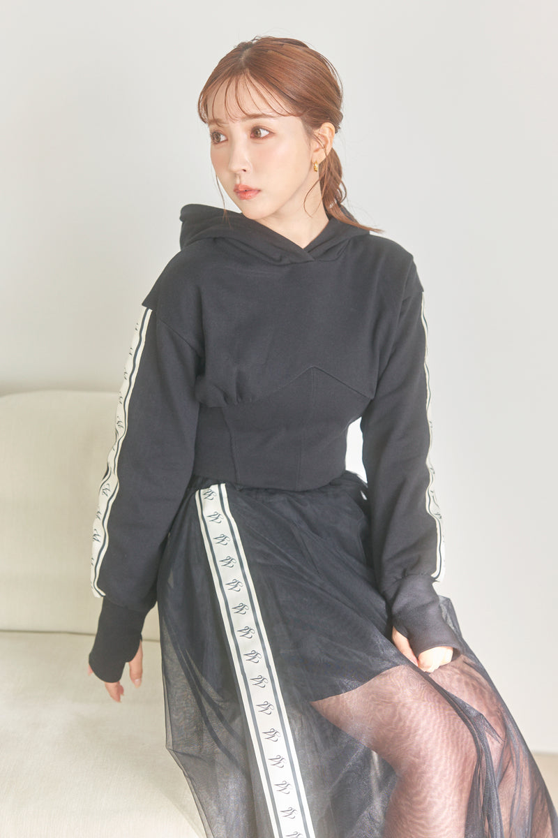 Logo Line Tape Hoodie & Tulle Skirt - MISTREASS