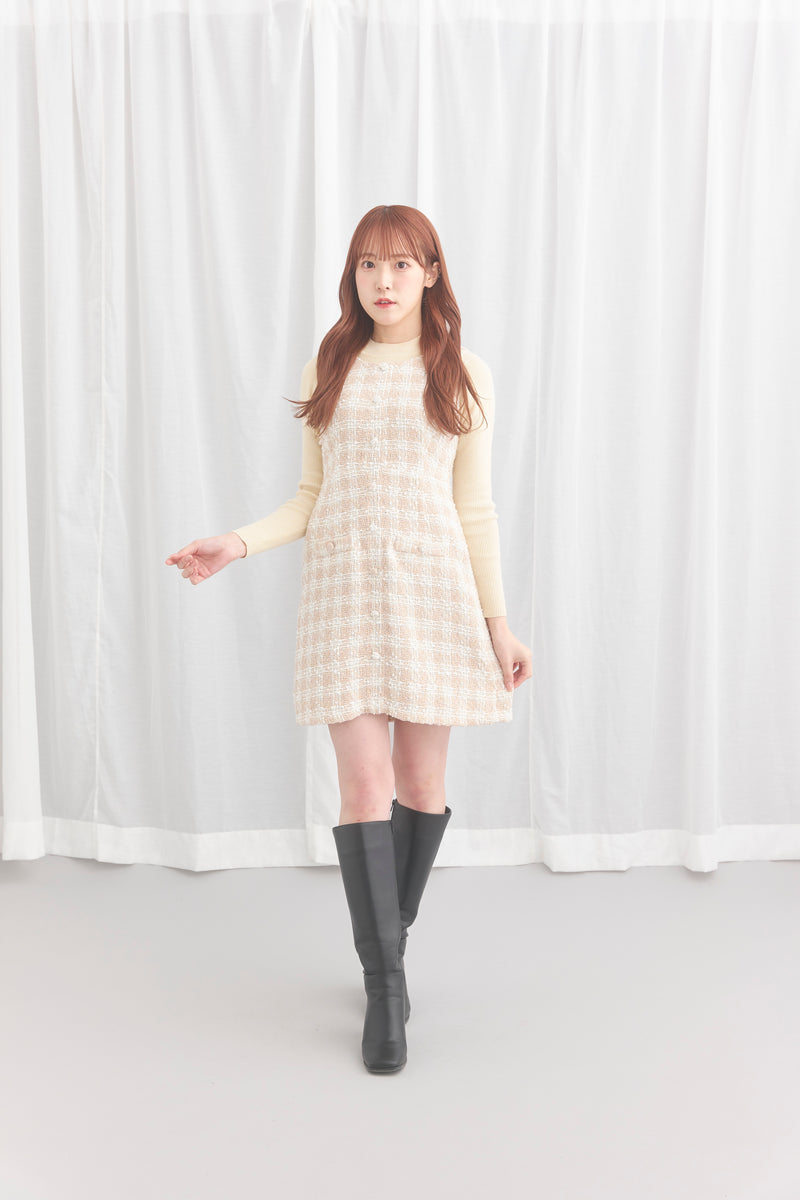 mistreass Knit Top Set Tweed Mini Dress-