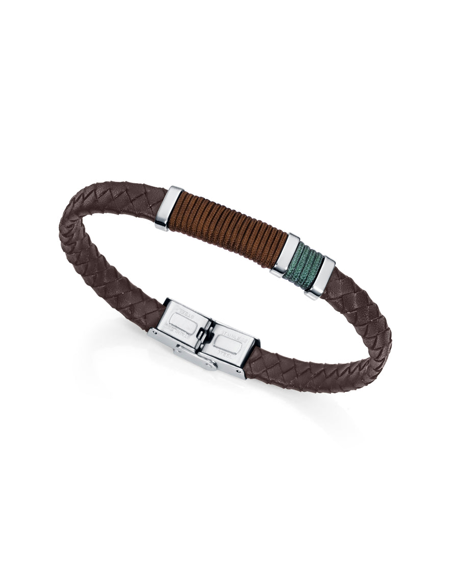 Pulsera hombre Heat de acero con cuero marrón y verde