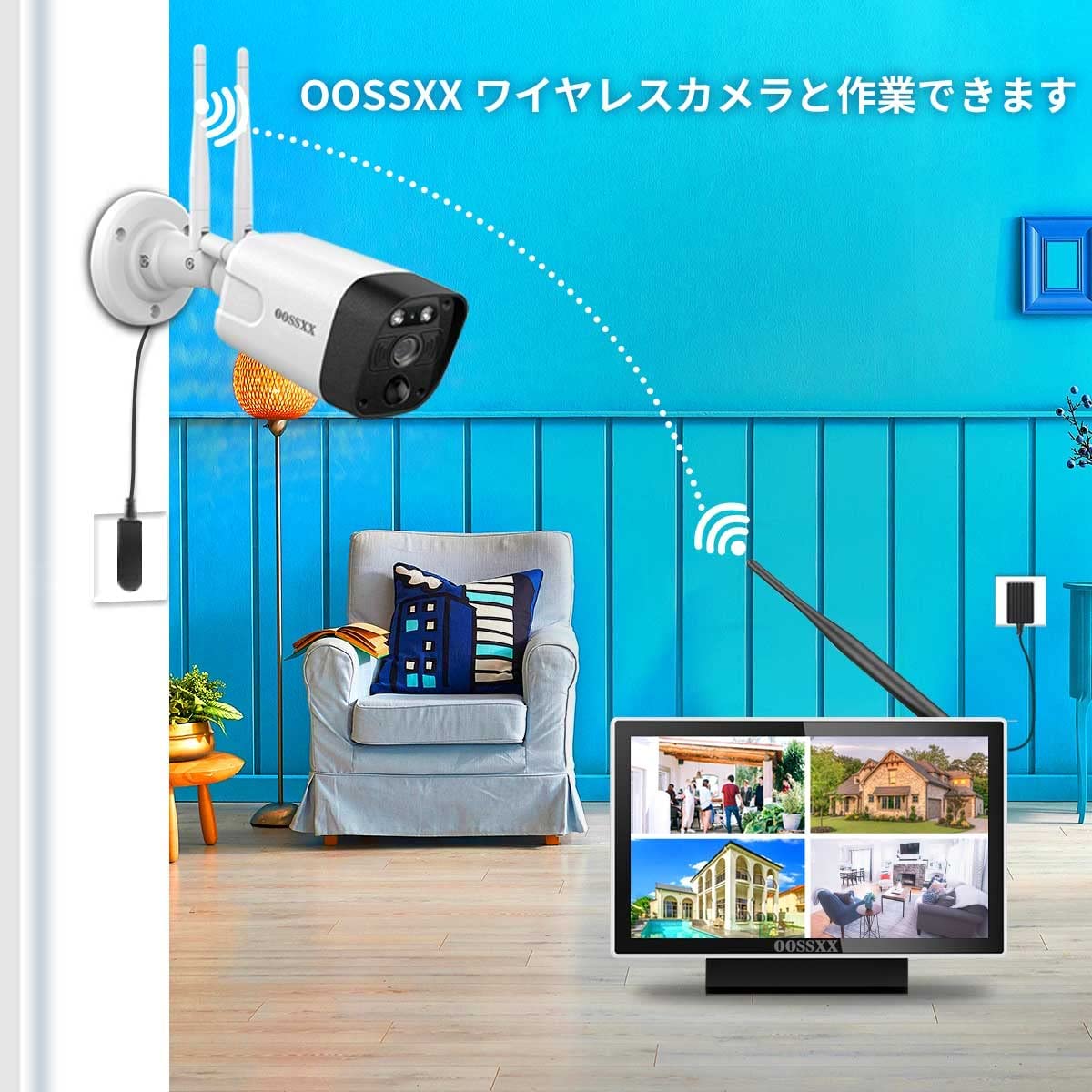 ☆動作〇☆ oossxx ワイヤレス 防犯カメラ モニター一体型 カメラ2台