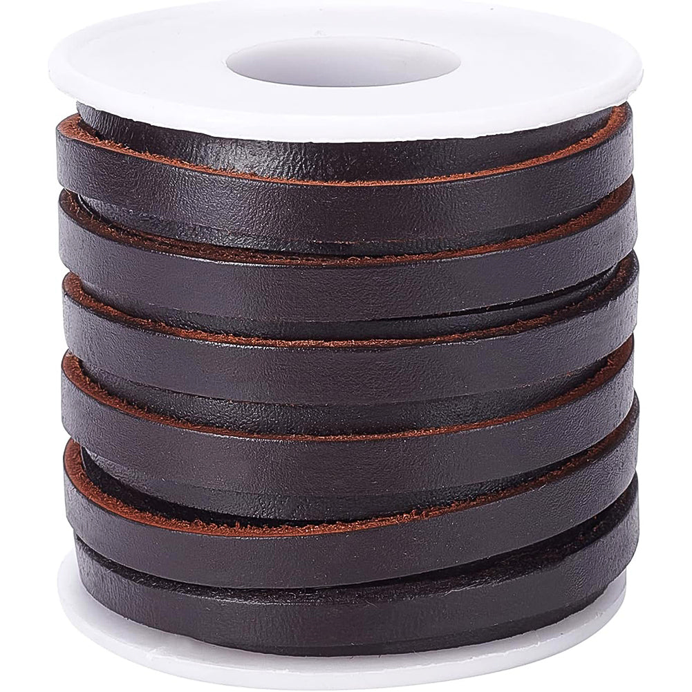 1 Roll Cowhide Cords, with 1Pc Plastic Empty Spools, Coconut Brown, 6x2mm, about 10.94 Yards(10m)/Roll