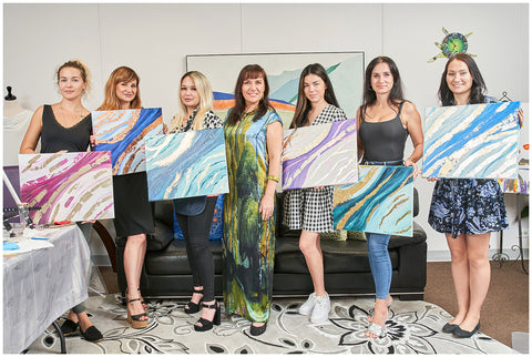 Chicago Art Party Social Painting Modern Abstract Art With Fashion Designer Alesia Chaika at Art & Style Academy in Buffalo Grove, Illinois