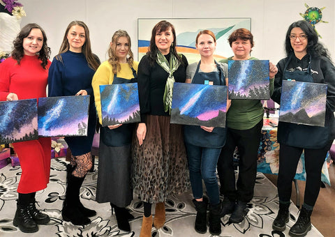 Art Party Universe-Milky Way. Birthday Celebration, Social Painting, Corporate Art Day with Artist Alesia Chaika at Art & Style Academy in Buffalo Grove, IL Chicago