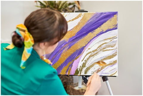 Modern Abstract Art On Canvas Applying Gold Leaf Foil For Children & Adults with artist Alesia Chaika in Chicago, Buffalo Grove, Illinois