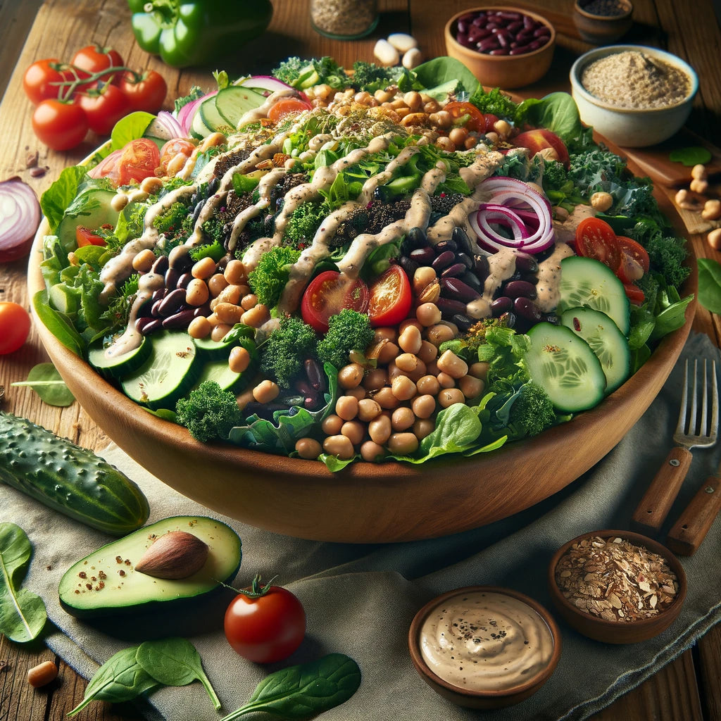 Giant Salad with Beans & Nut-Based Dressing