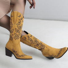 Load image into Gallery viewer, Female Western Boots Pointed Toe Med Heel Knee High Med Calf Boots Women 2021
