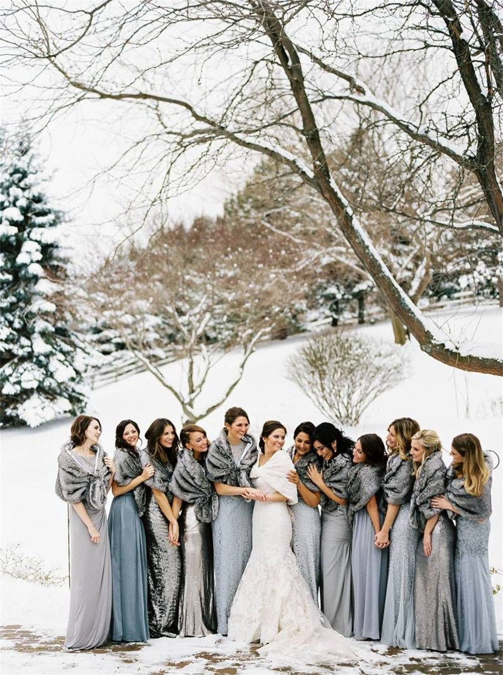 Blue Bridesmaid Dresses for Winter Weddings