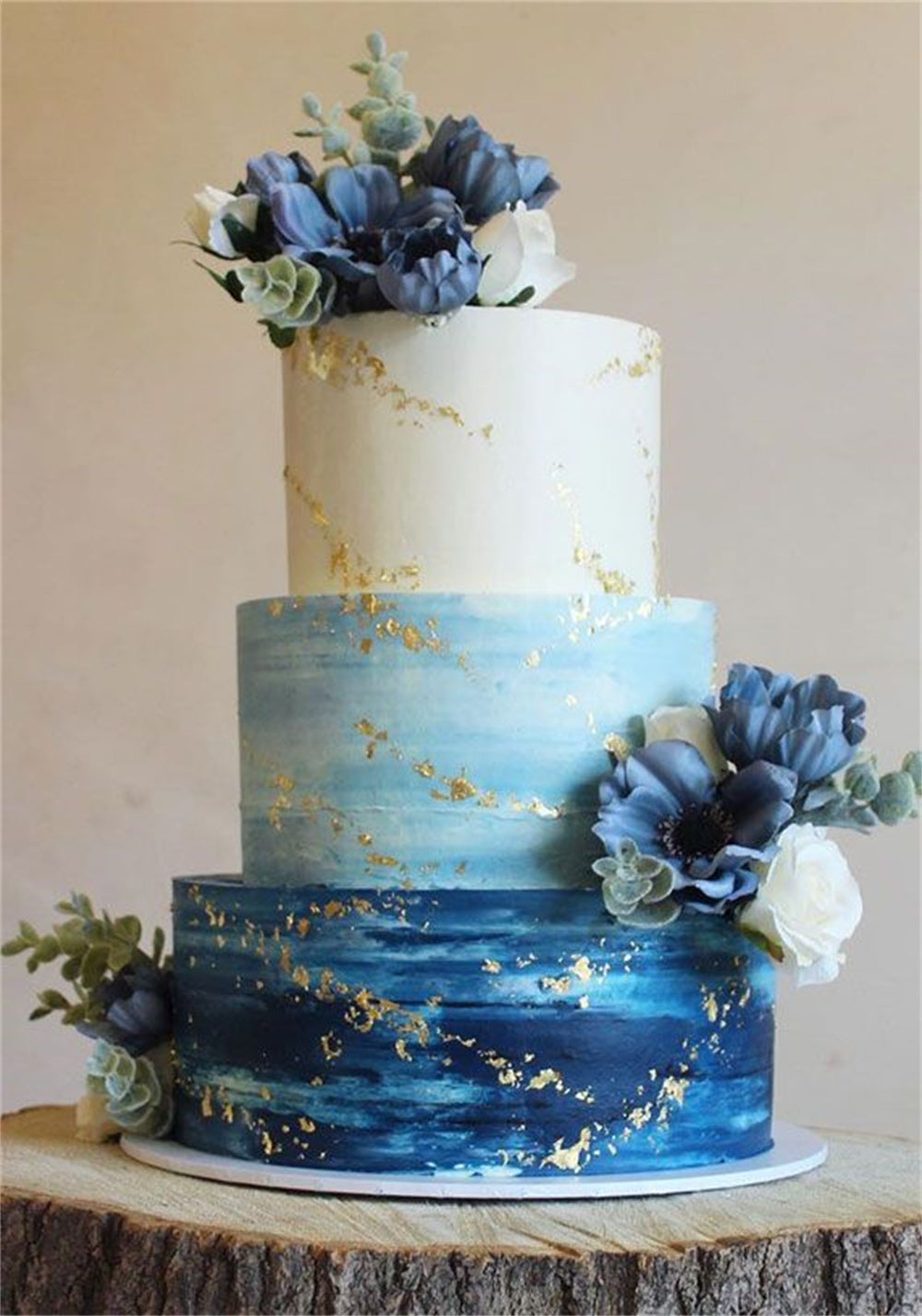 Classic Blue Wedding Cakes with Flowers