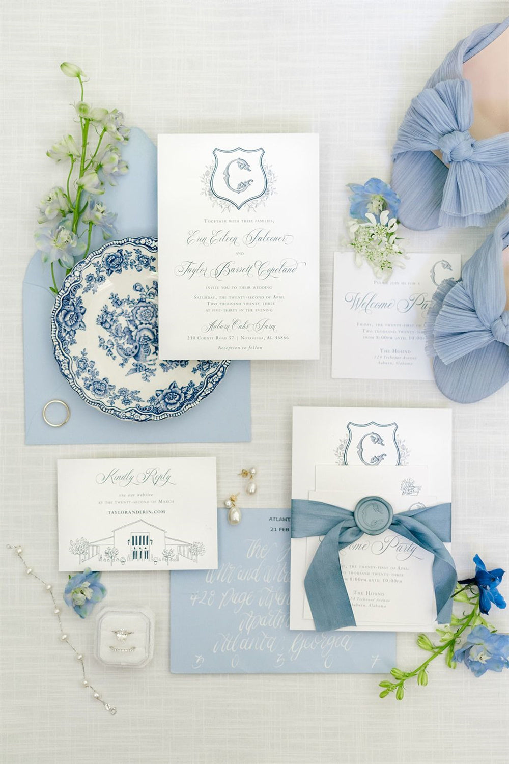 Blue and White Invitations for Formal Weddings