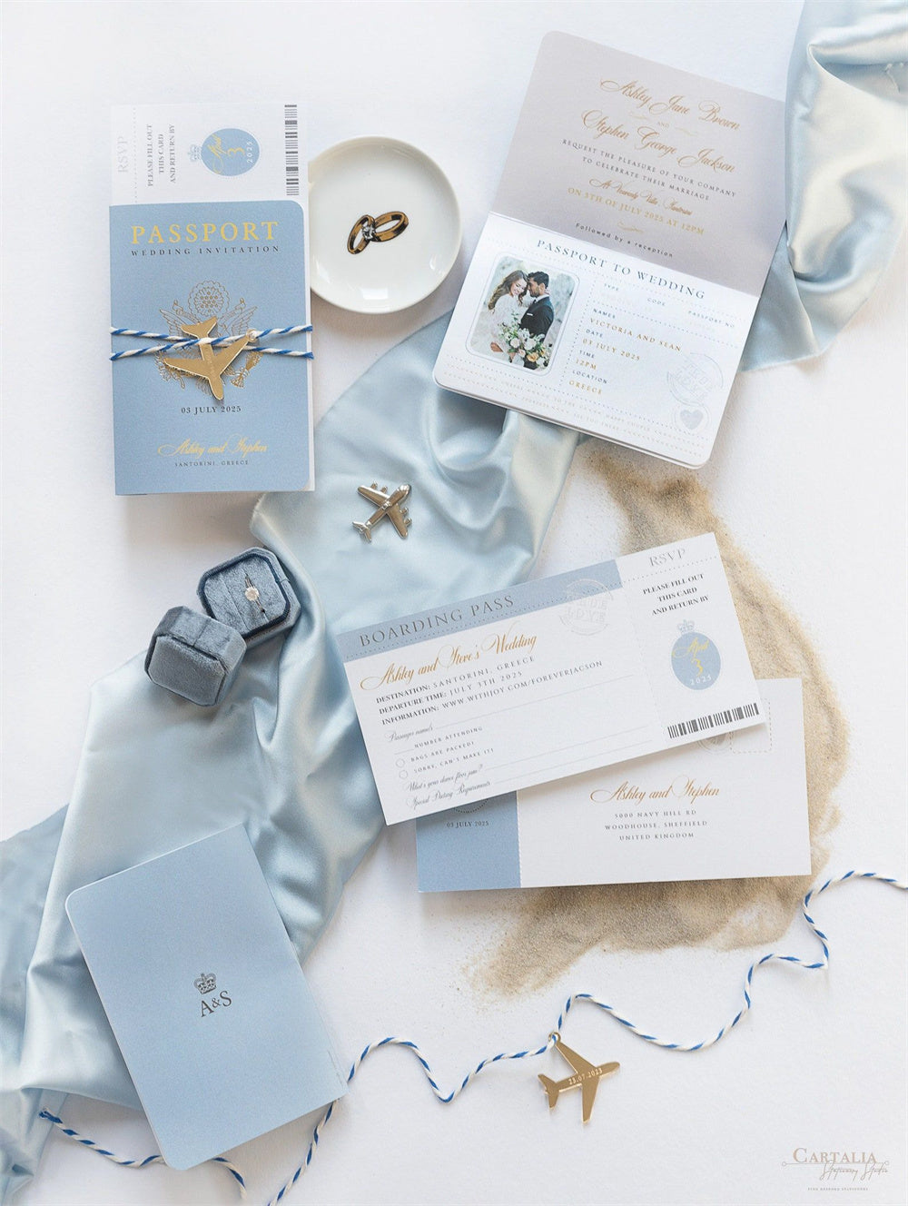 Creative Blue and White Passport Wedding Invitations