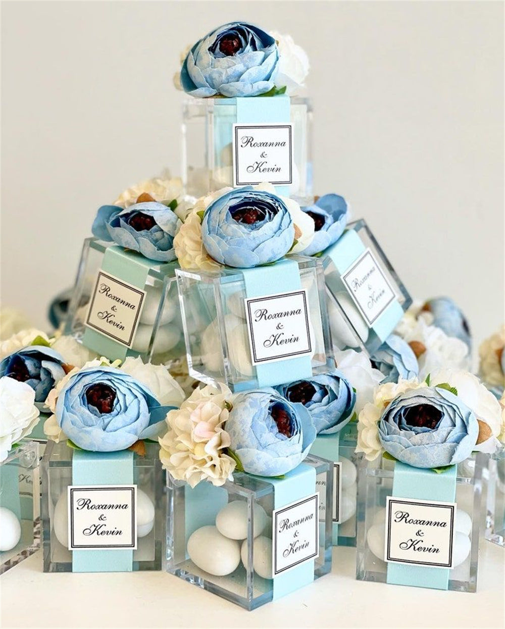 Light Blue Floral Wedding Favor Decoration Ideas