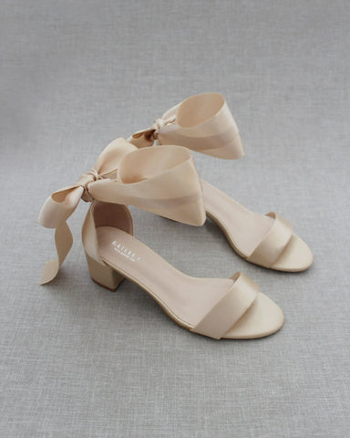 Chic Champagne Shoes for Bridesmaids with Ribbons