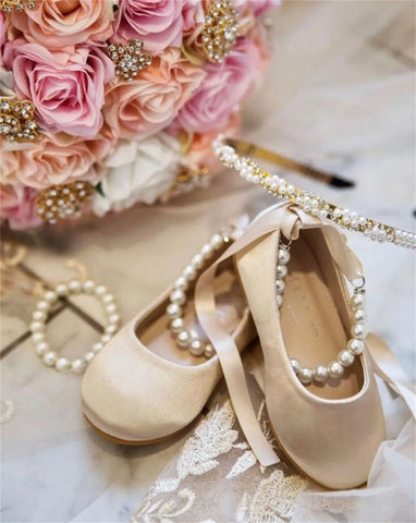 Cute Champagne Shoes for Flower Girls with Beads