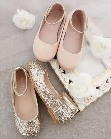 Glittery Champagne Shoes for Flower Girls