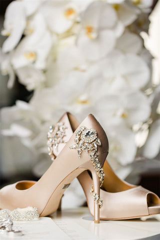 Rhinestone Champagne Wedding Shoes with Heels