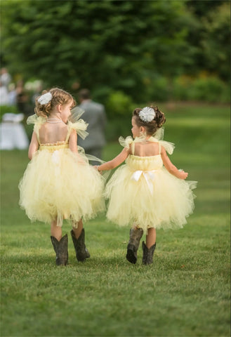 Yellow Chiffon Flower Girls Dresses