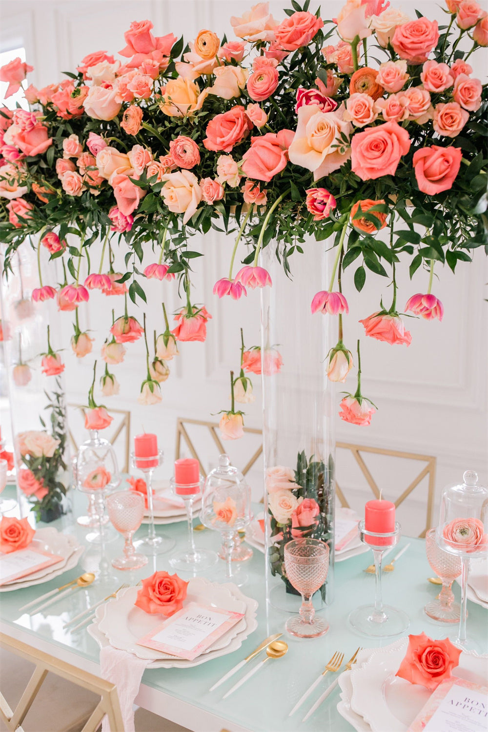 Inviting Tall Coral Wedding Centerpieces with Flowers