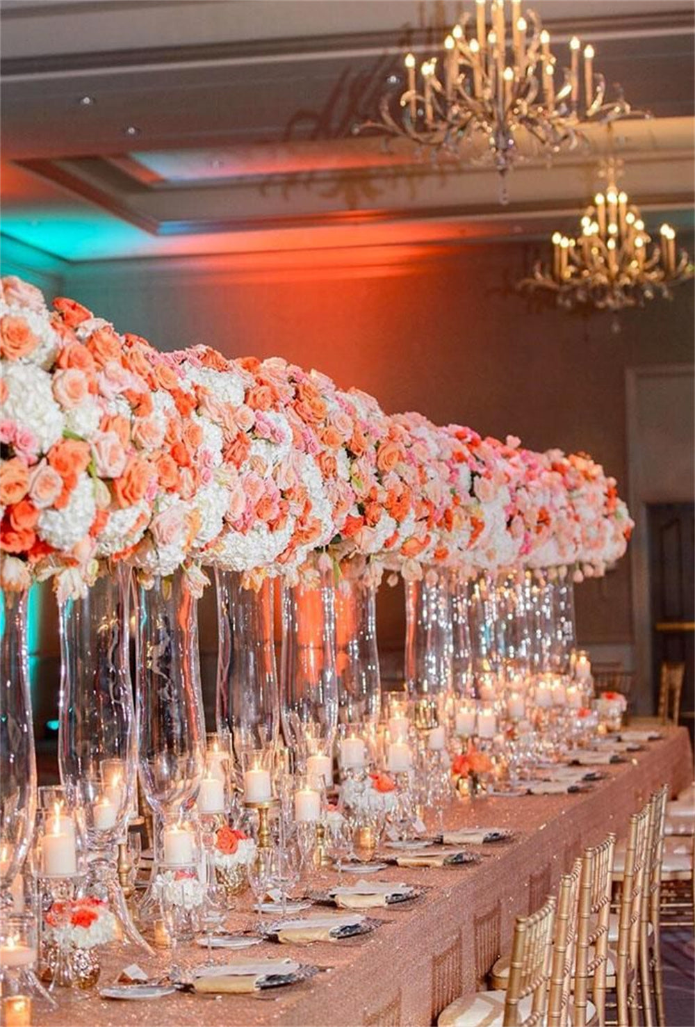 Tall Coral Wedding Reception for Indoor Weddings