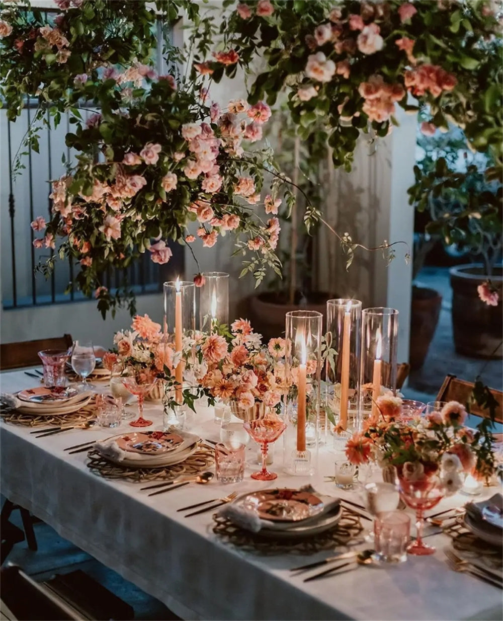 Coral Wedding Reception with Flower Decorations