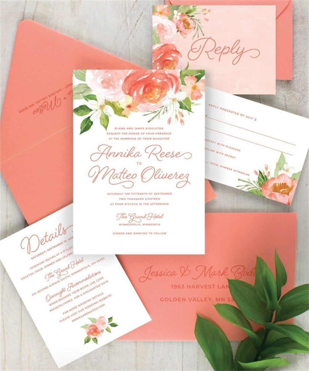 Refreshing White and Coral Wedding Invitation Ideas