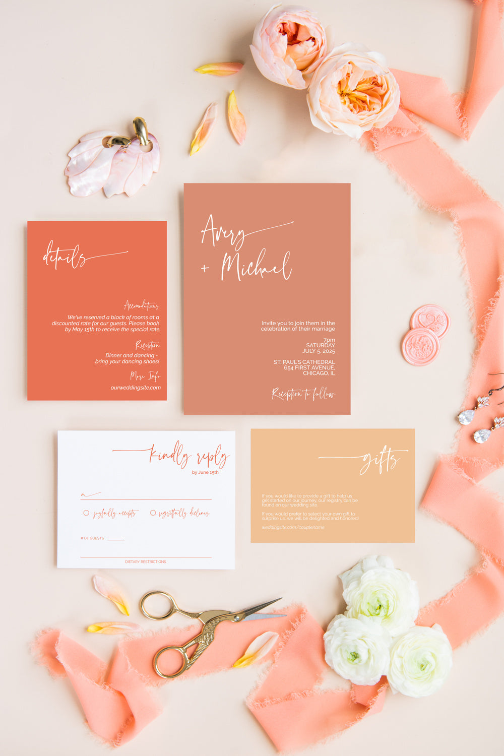 Elegant Coral and Pink Wedding Invitation Ideas