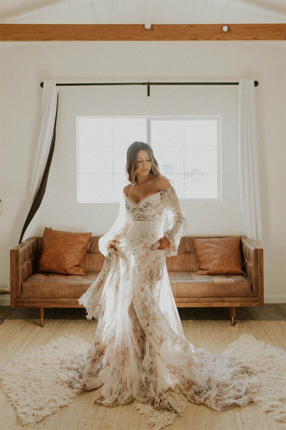 Unique Bohemian Wedding Dresses with Long Tail