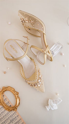 Champagne Wedding Shoes with Kitten Heels