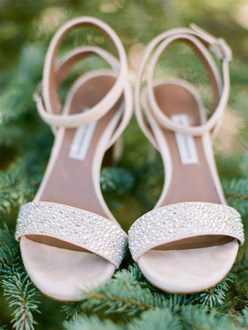 Kitten Heel Champagne Wedding Shoes with straps