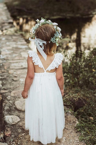 Lace Country Flower Girl Gowns with Straps