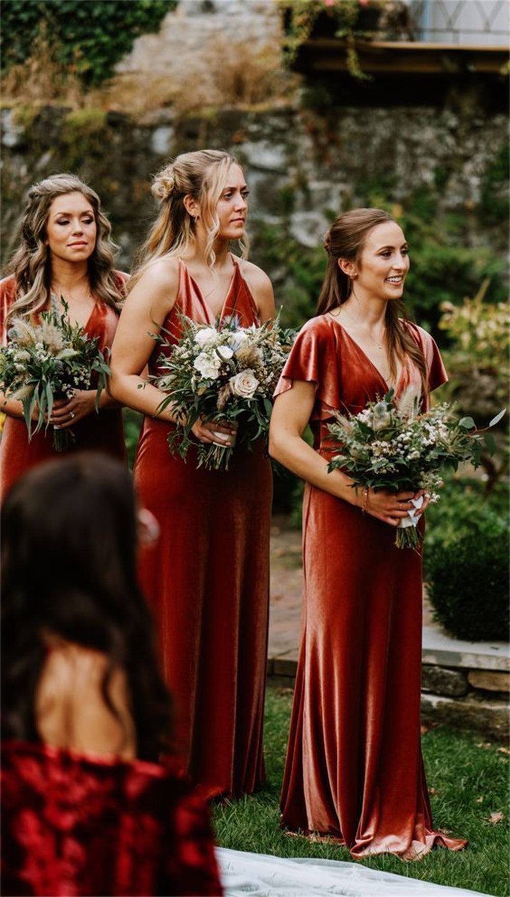 Garden Wedding Ideas with Velvet Bridesmaid Dresses