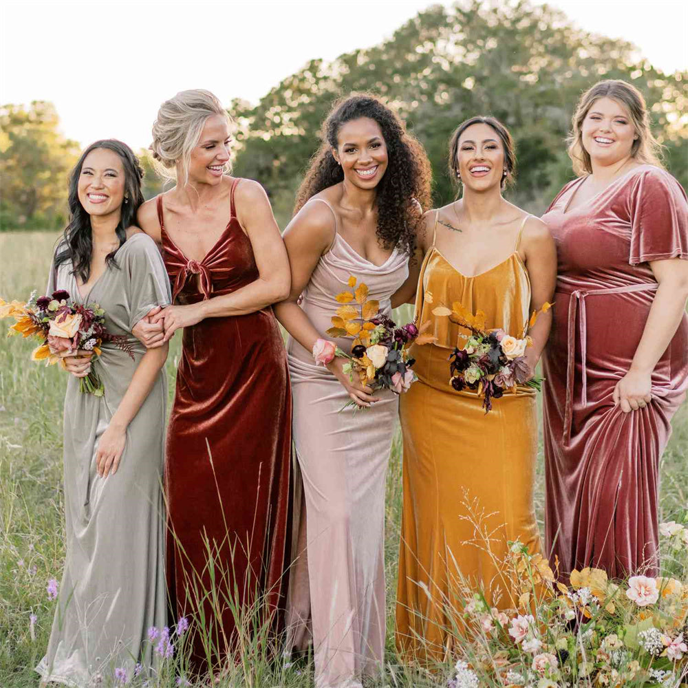 Mismatched Velvet Bridesmaid Dresses for Winter Wedding