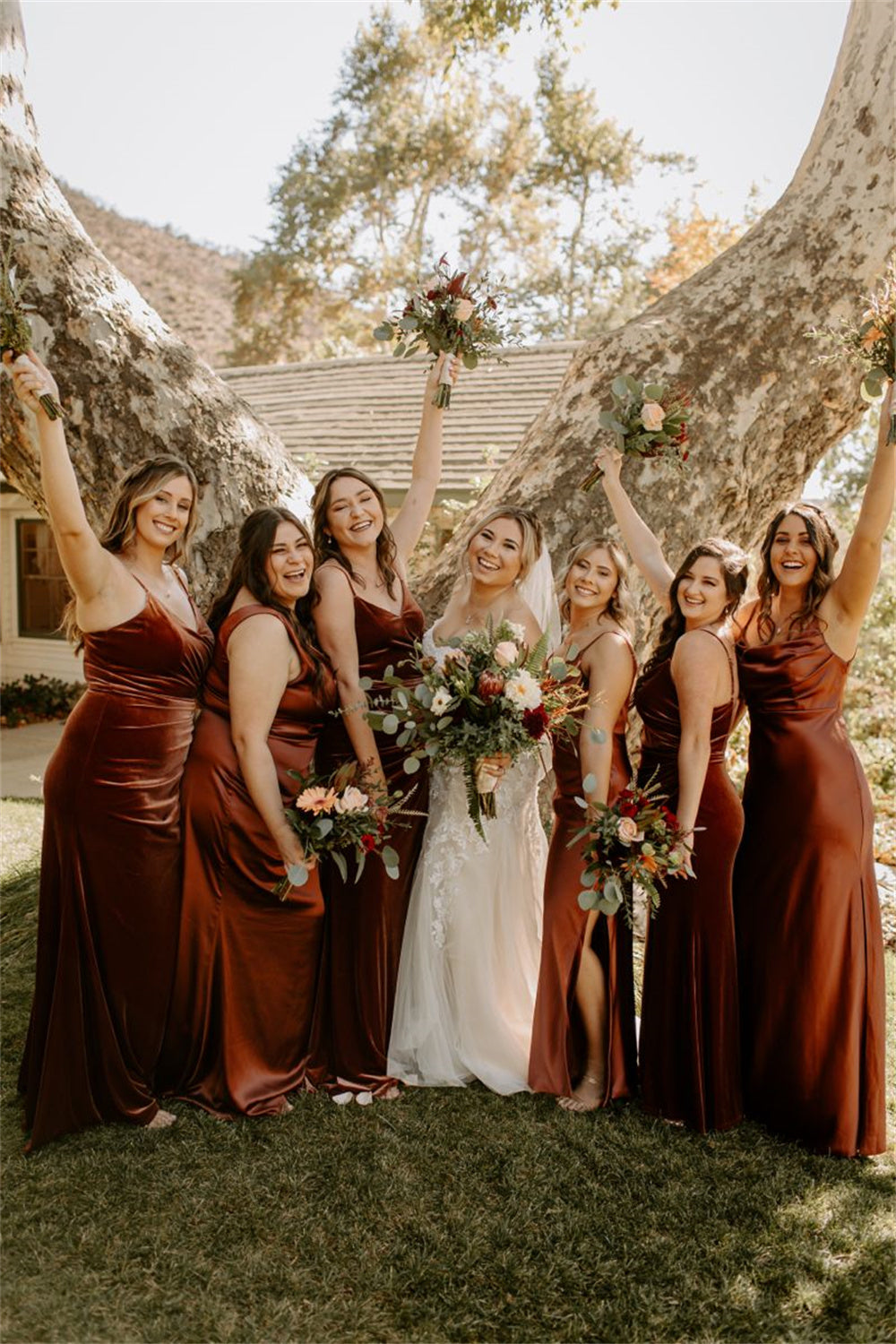 Elegant Velvet Bridesmaid Dresses for Outdoor Weddings
