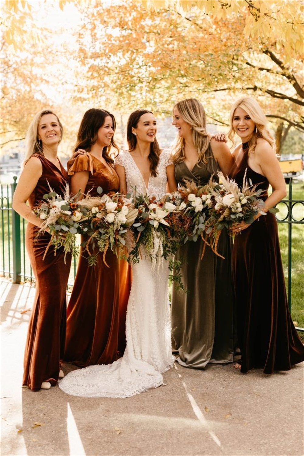 Luxury Mismatched Velvet Bridesmaid Dresses for Backyard Weddings