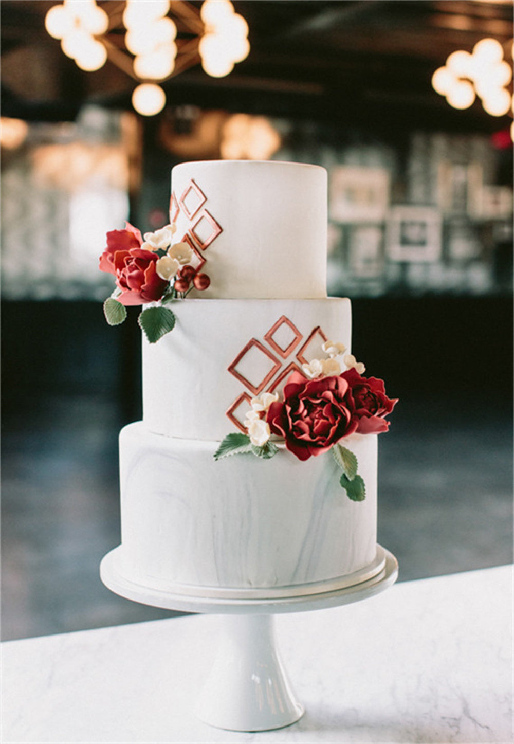 Simple Floral Marble Wedding Cake Ideas