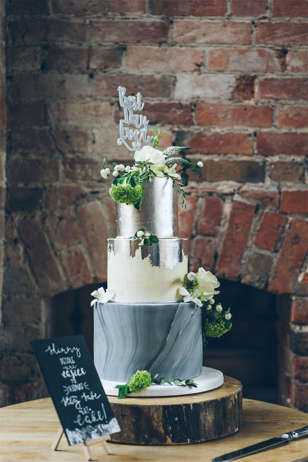 Simple Marble Wedding Cakes with Metallic Accents