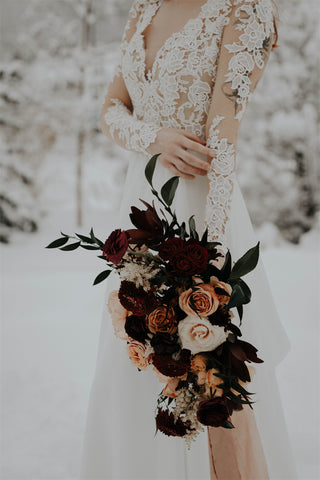 Burgundy and Champagne Winter Wedding Bouquets