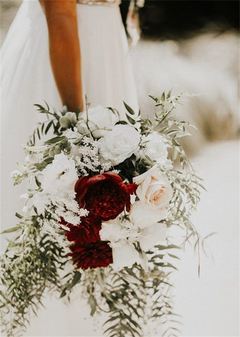 Chic White and Red Winter Wedding Bouquets