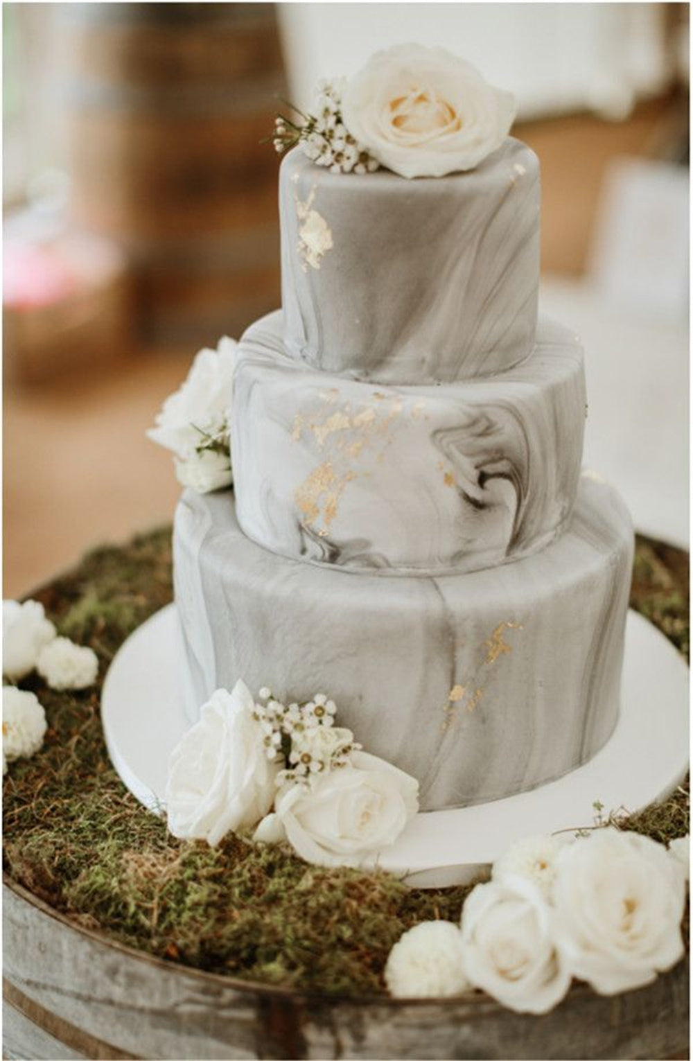 Multi-Tiered Marble Wedding Cakes with Flowers