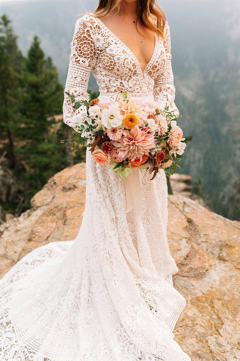 Unique Bohemian Wedding Dresses with V-neck