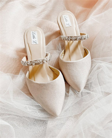 Satin Champagne Wedding Shoes with Low Heels