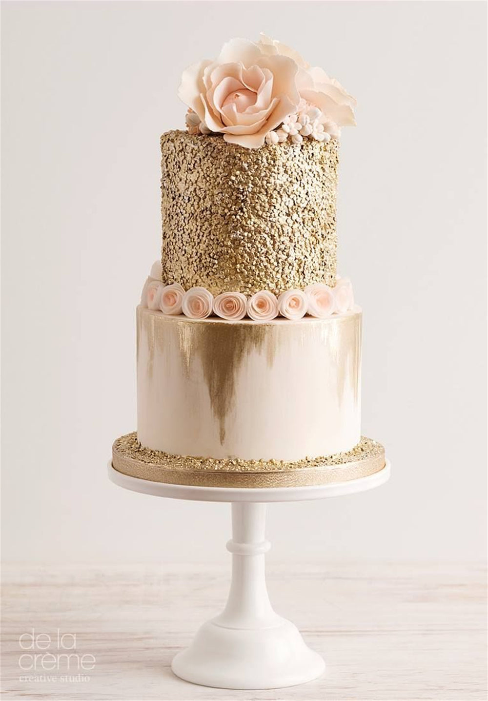Champagne Gold and White Sequin Wedding Cake Ideas