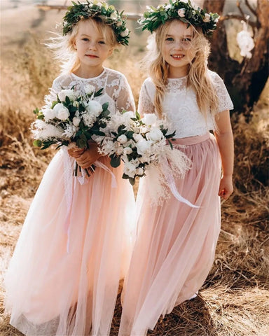 Simple White and Pink Flower Girl Dresses