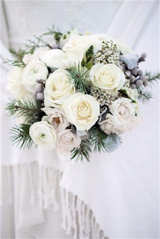 Simple Yet Chic White Winter Wedding Bouquets with Roses