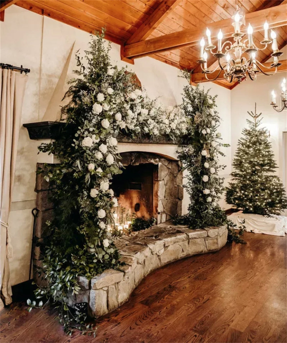 Festive Winter Wedding Ideas with Fireplace Altar