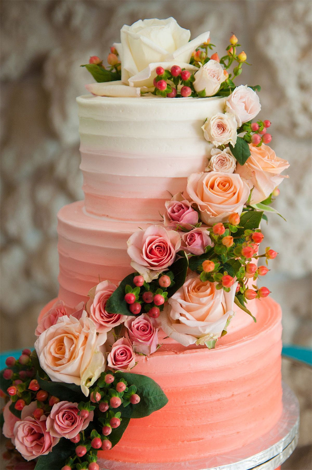 Ombre Coral Wedding Cakes with Flowers