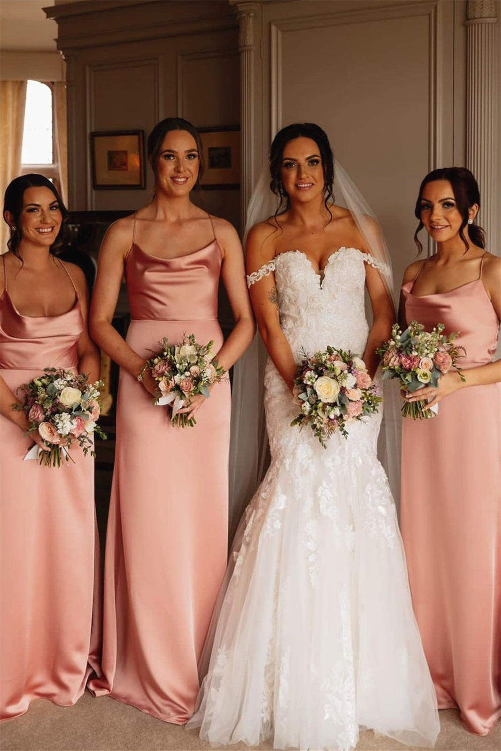 Satin Coral Bridesmaid Dresses for Summer Wedding