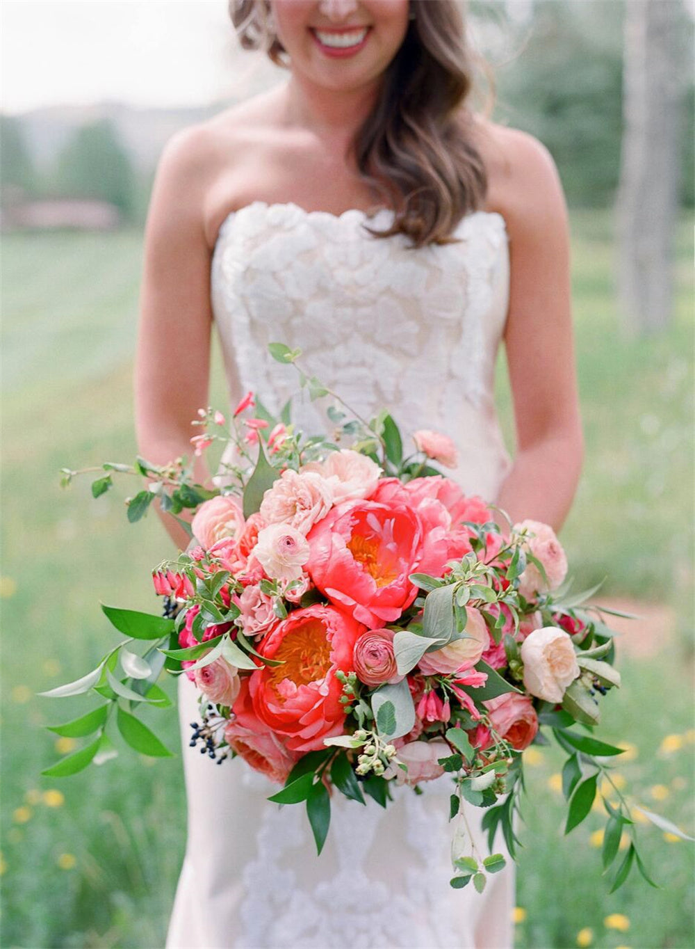 Blooming Coral Wedding Bouquets