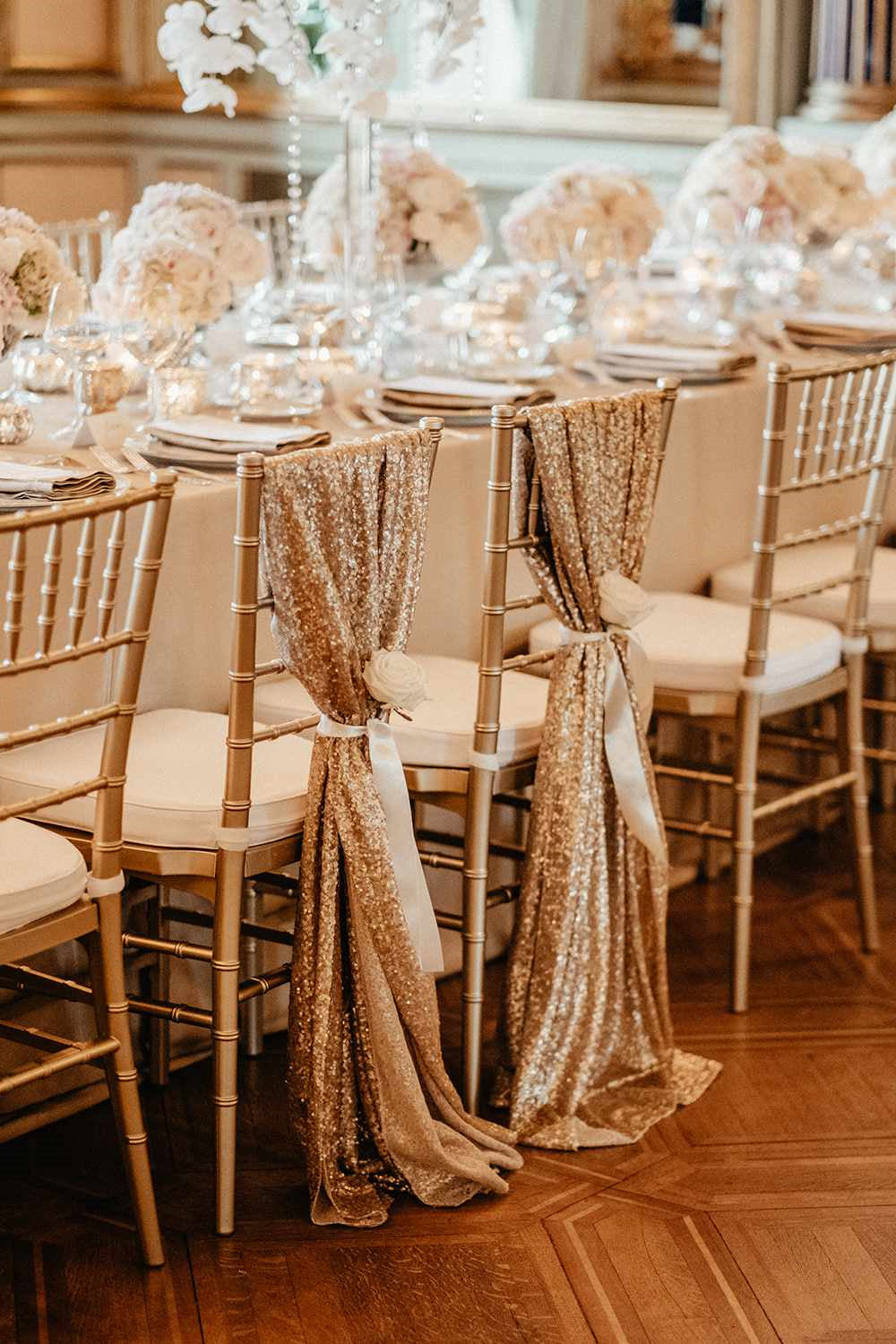 Stylish Champagne Sequin Wedding Table Decorations