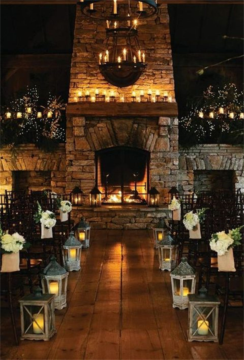 Traditional Winter Wedding Decorations with Fireplace