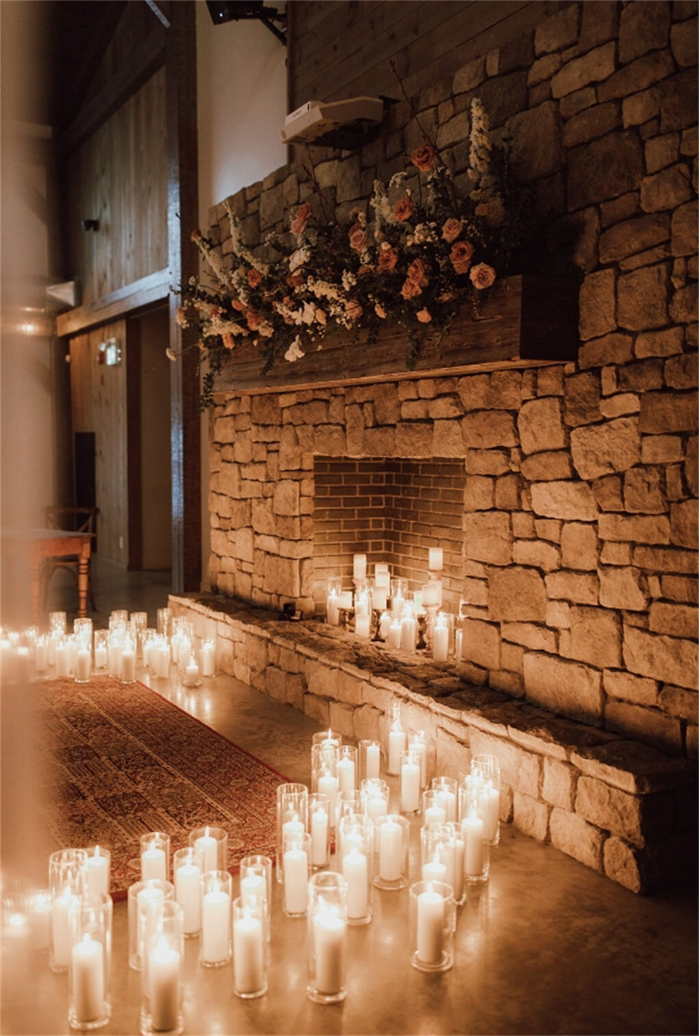 Winter Wedding Fireplace Altar with Candles